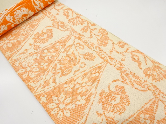 JAPANESE KIMONO / ANTIQUE BOLT FOR NAGOYA OBI / SILK / TSUMUGI / WOVEN FLORAL SARASA